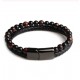 Natural Stone & Genuine Leather Bracelet with Black Stainless Steel Magnetic Clasp