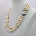 3 Row White Freshwater Pearl Necklace with Flower