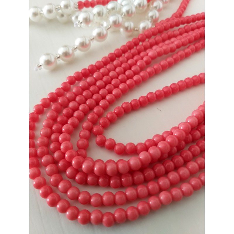 Natural Pink 6-7mm Round Coral Necklace for Women 5 Strands ChokersJewelry n5691