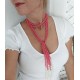 Natural Pink Coral and Pearls Long Necklace for Women with 3 Strands