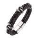 Vintage Men Bracelet Stainless Steel and Genuine Leather with Magnetic Clasp