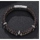 Vintage Men Bracelet Stainless Steel and Genuine Leather with Magnetic Clasp