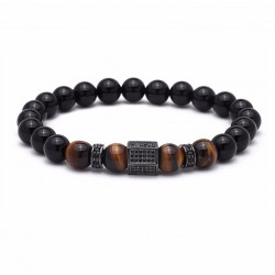 Men Bracelets with Hexagon Natural Stone Beads Onyx and Tiger Eye
