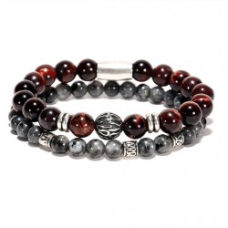 Men Bracelets with Lava & Red Tiger Eye Stone Beads with Stainless Steel