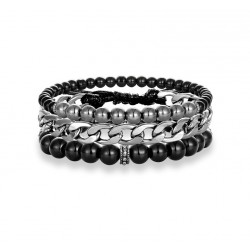 3PCS Multi-layer Leather Beaded Charm Bracelet with Natural Onyx and Hematite Stone