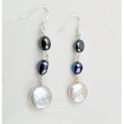Natural Freshwater Coin Pearl Earrings with Silver