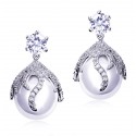 Big White Pearl Earrings with Cubic Zirconia Crystals