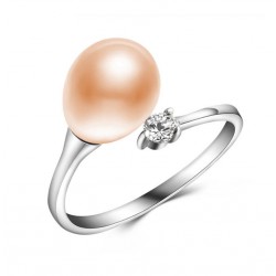 Silver Ring With Pink Fresh Water Pearl and Crystal