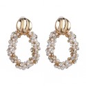 Big Geometric Oval Earrings with Pearls and Crystals