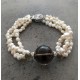 3 Strand Natural White Pearl and Smoky Quartz Bracelet