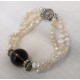 3 Strand Natural White Pearl and Smoky Quartz Bracelet