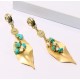 Bohemian Irregular Turquoises Earrings with Golden Leaf
