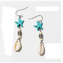 Bohemian Style Earrings with Natural Shell and Blue Stone Star