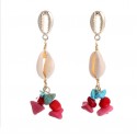 Ethnic Style Earrings with Natural Seashell and Stone Beads