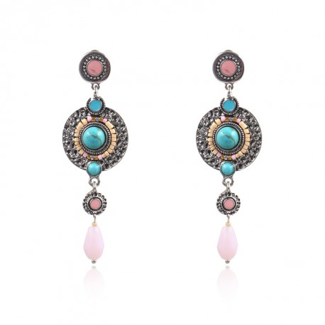 Ethnic Jewelry Earrings with Turquise and pink Stone