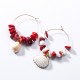 Round Circle Earrings with Natural Red Coral And Shell