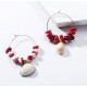 Round Circle Earrings with Natural Red Coral And Shell