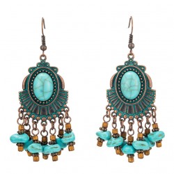 Vintage Bronze Drop Earrings with Natural Turquoise Stone
