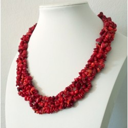 Natural Red Coral Chip Beads Handmade Necklace