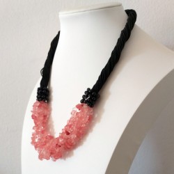 Cuarzo rosa Cherry Natural Stone Chip Beads Nylon Line Necklace