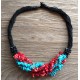 Natural Stone Turquoise and Coral Chip Beads Nylon Line Necklace