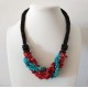 Natural Stone Turquoise and Coral Chip Beads Nylon Line Necklace