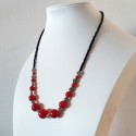 Red Stone Beads Necklace with Tibetan Silver Roses