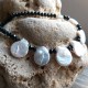 Faceted Clack Onyx Stone Necklace with White Coin Pearls