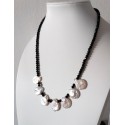 Faceted Clack Onyx Stone Necklace with White Coin Pearls