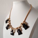 Gold Color Chain Necklace With Black Geometric Stones