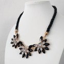 Black Rope Necklace with Geometric Flowers