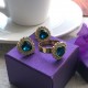 Conjunto de bisutería, anillo y pendientes con corazón cristal azul