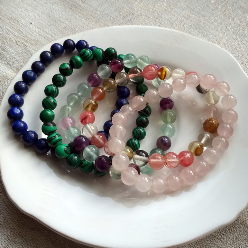 Multicolor Natural Semi Precious stone Beads bracelet ( Elastic ), For  Healing, Size: 8mm at Rs 80 in New Delhi