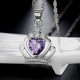 Classic Purple & White Crystal Heart Crown Pendant Silver Necklace