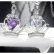 Classic Purple & White Crystal Heart Crown Pendant Silver Necklace