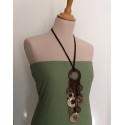 Long Necklace with Wooden and Shell Circles