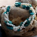 Freshwater Pearl and Green Amazonite Twisted Bracelet