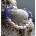 White Oval Pearl and Natural Amethyst Stone Bracelet
