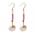 White Baroque Coin Pearl and Natural Tourmaline Stone Earrings