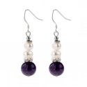 Natural Amethyst and White Pearl Silver Earrings