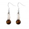 Natural Tiger Eye and Freshwater Pearl Drop Dangle Earrings