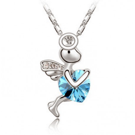 White Gold Plated Necklace with Angel and Crystal Heart Pendant