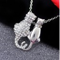 Silver Necklace with Cute Cats Couple Pendant