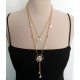 Long Gold Color Metal Necklace With Two Flowers with Seashell