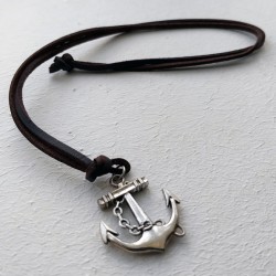 Anchor Pendant Leather Necklace