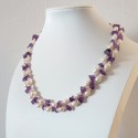 White Rice Pearls and Amethyst Stone Double Layer Necklace