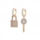 Key & Lock Hoop Assymetric Earrings with Crystals