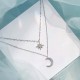 Minimalist Style Silver Double Layer Star Moon Charm Necklace