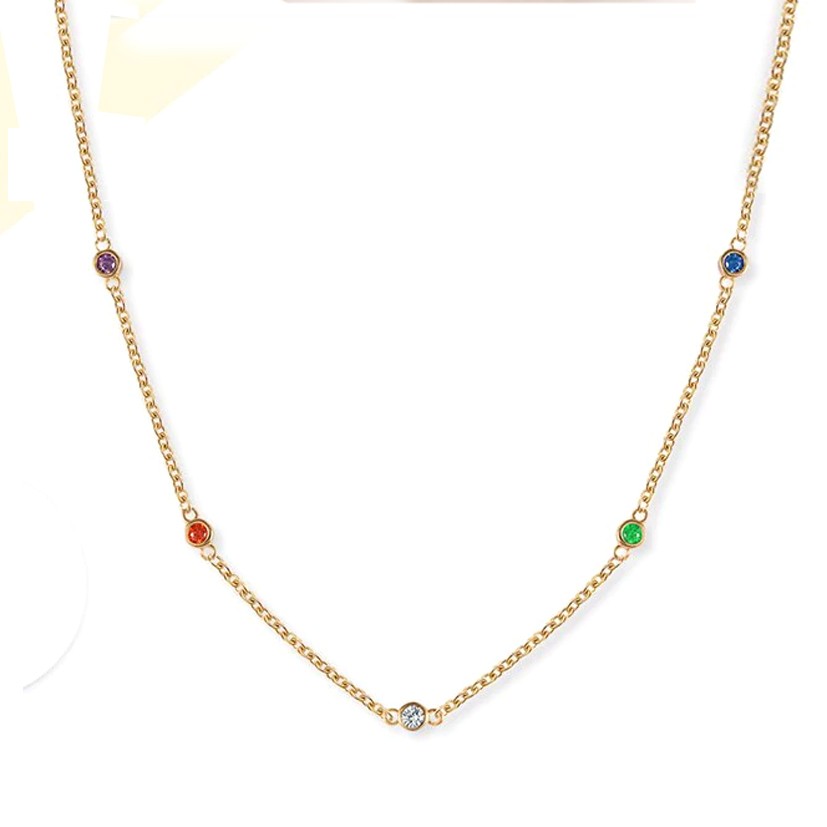 MRSXIA Gold Filled Choker Necklace - Rainbow Round CZ Dangle, 18K Gold Plated, Adjustable 15-17", Gift Box - View #13