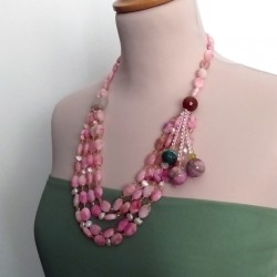 Unique Handmade Jewelry Collection Necklace with Pink Jade Natural
